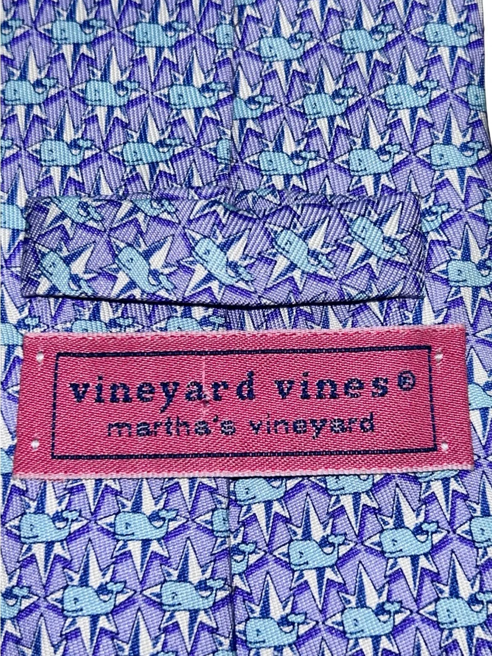 Vineyard Vines Whale Silk Tie Purple Blue Geometric Made in USA